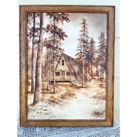 Cabin in the Woods Original Painting by Constance Legler Smith Y2K - Picture 3 of 5